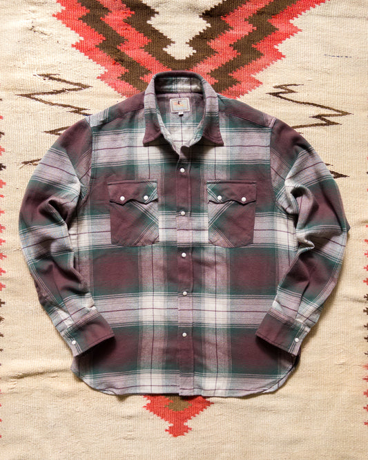 Washed Flannel Pearlsnap Shirt - Grizzly Shadow Plaid