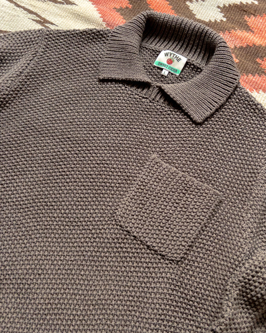 Moss Stitch Collared Sweater - Dusty Olive