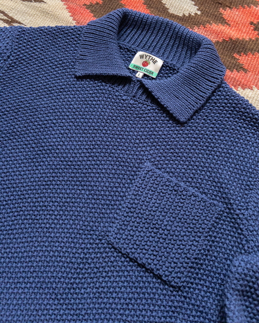 Moss Stitch Collared Sweater - Faded Navy