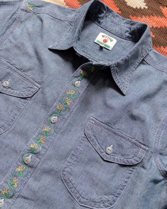 Embroidered Chambray Workshirt - Rinsed Indigo