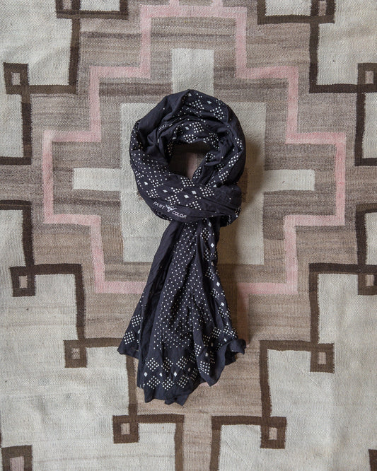 Indigo Discharge Selvedge Bandana Scarf - Black Overdye
