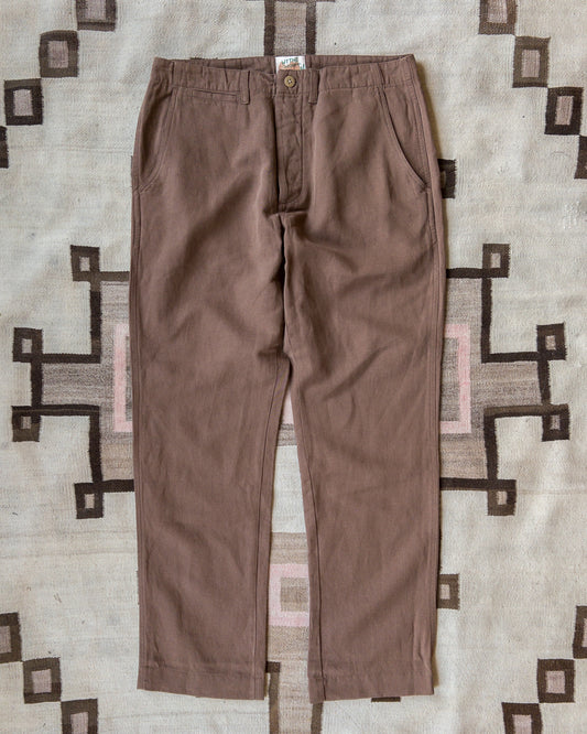 Flat Front Cotton Linen Twill Chino - Churro Brown