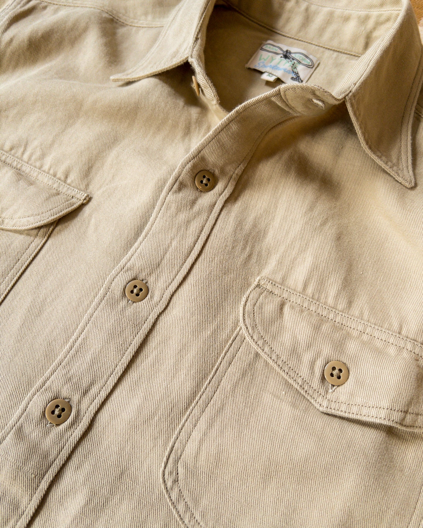 Cotton/Linen Twill Officer's Shirt - Camp Khaki