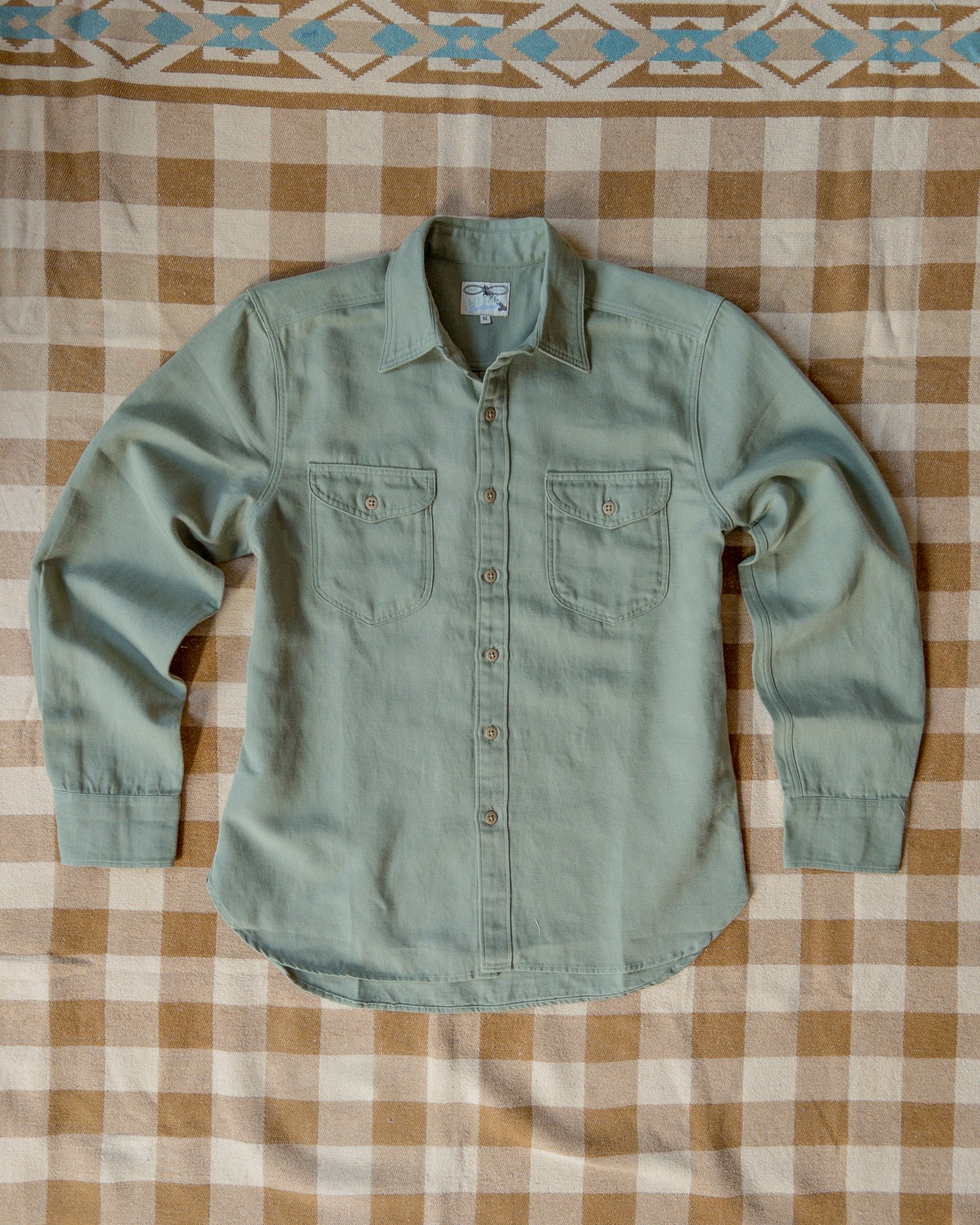 Cotton/Linen Twill Officer's Shirt - Faded Olive