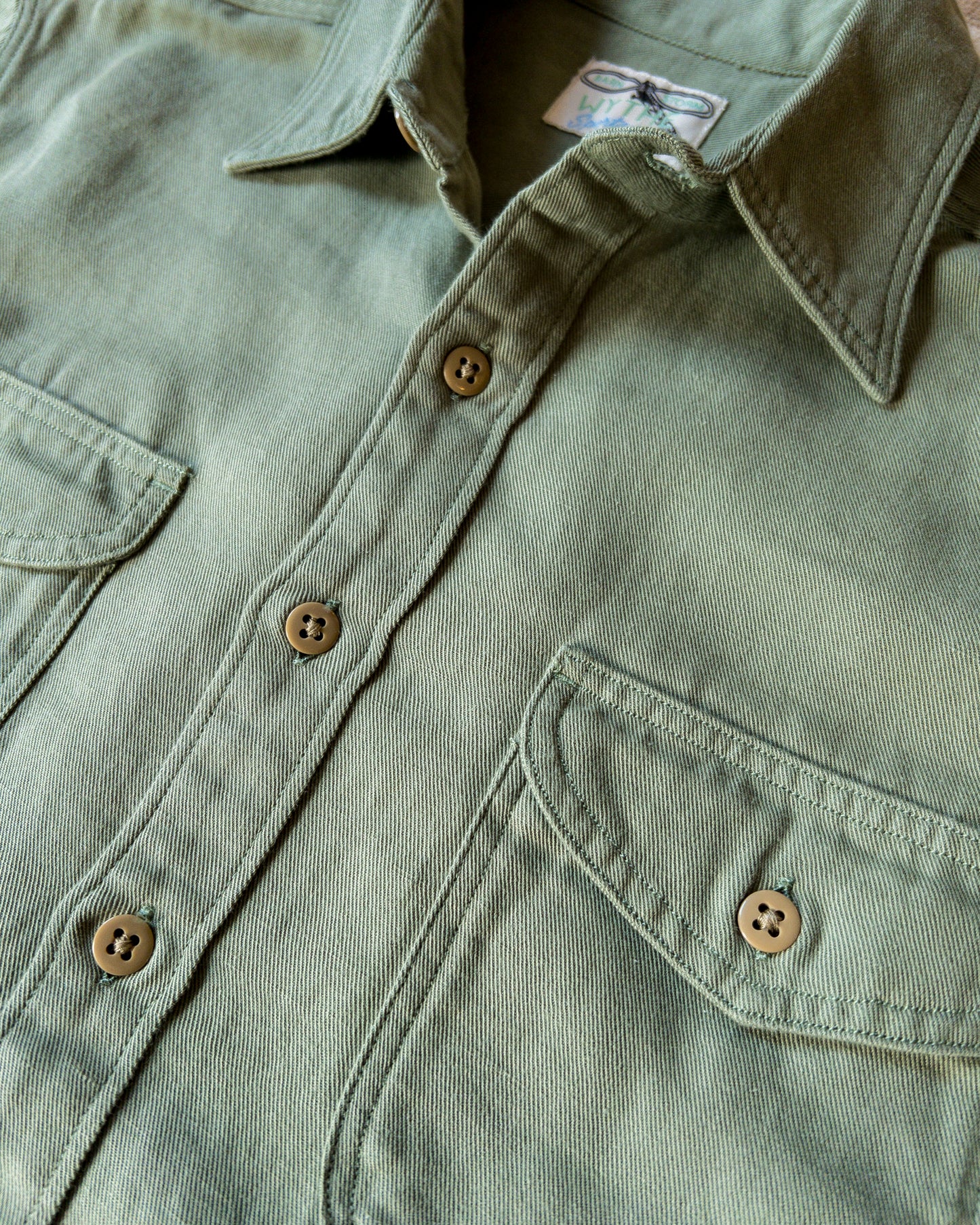 Cotton/Linen Twill Officer's Shirt - Faded Olive