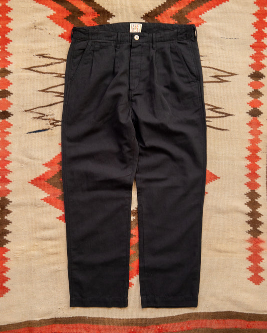 Pleated Cotton Linen Twill Chino - Faded Black