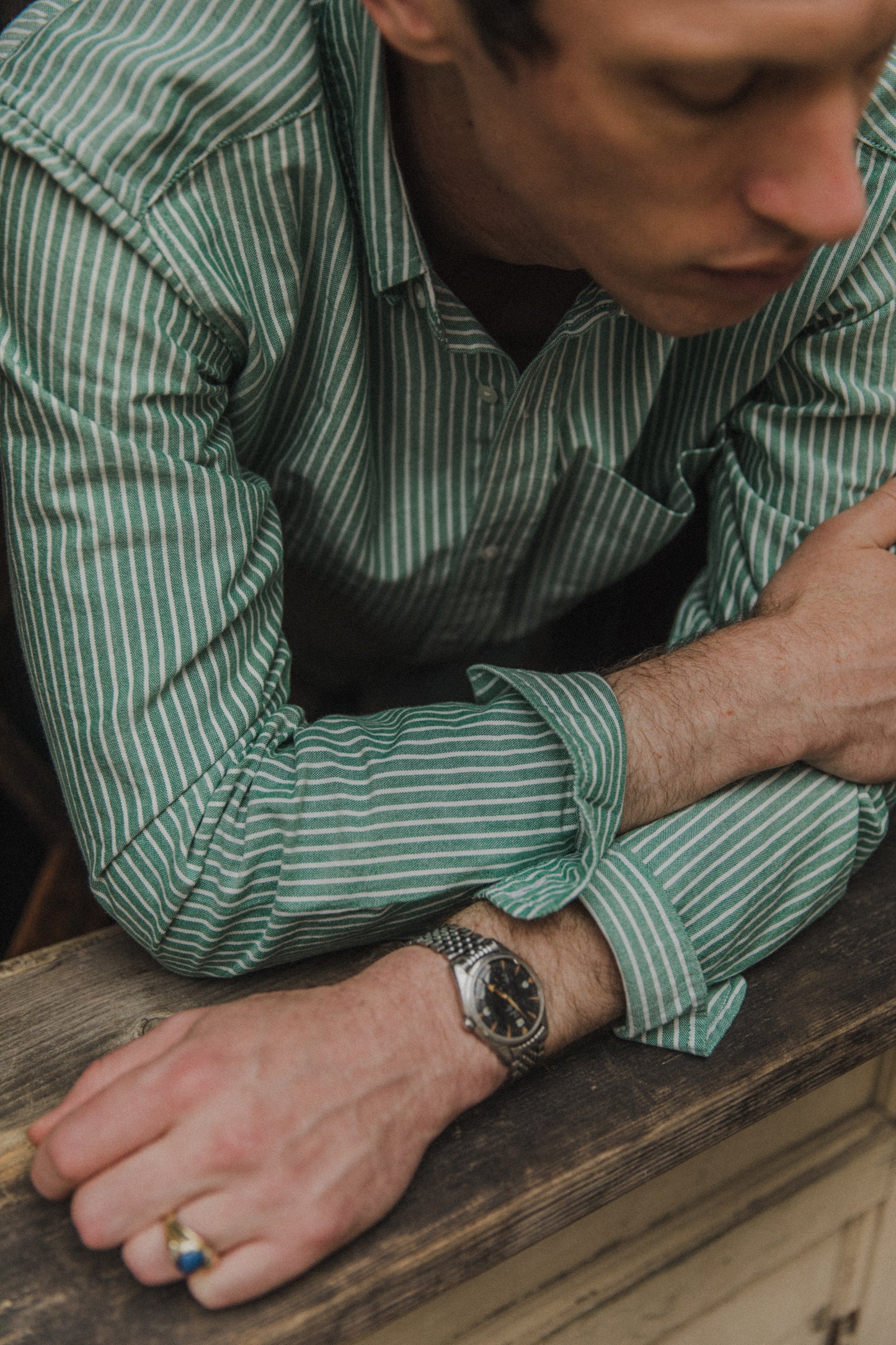 Oxford Cloth Button Down - Evergreen Stripe
