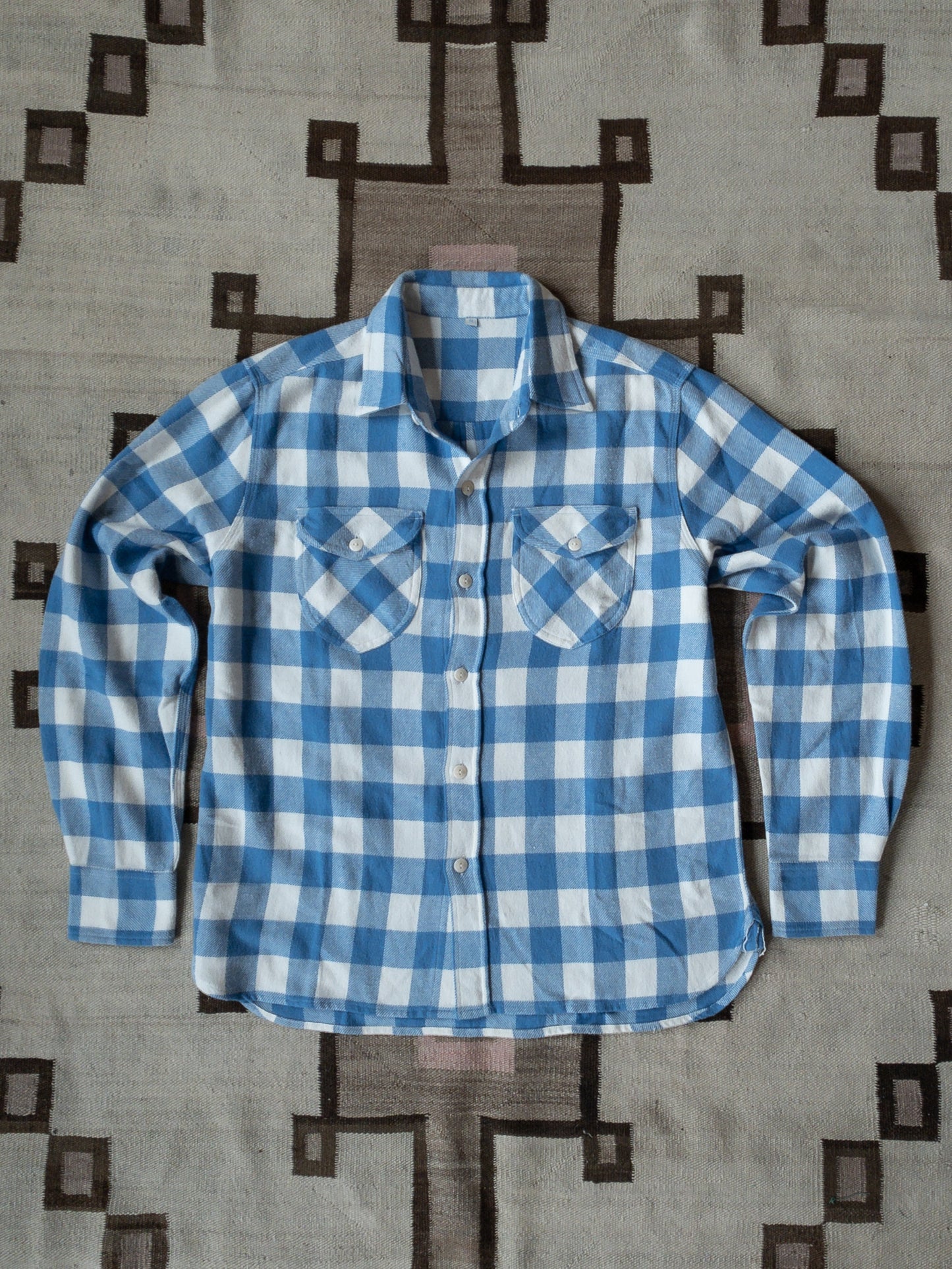 Washed Flannel Workshirt - Ox Blue/Cream Buffalo Plaid