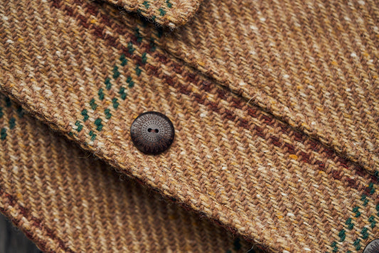 Shawl Collar Wool Overcoat - Rust and Evergreen Windowpane
