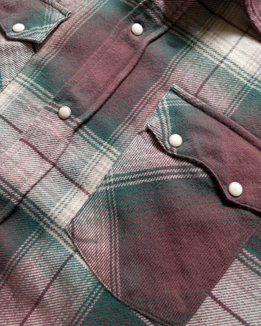 Washed Flannel Pearlsnap Shirt - Grizzly Shadow Plaid