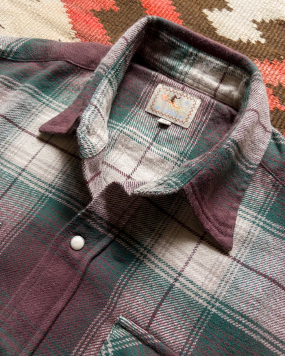 Washed Flannel Pearlsnap Shirt - Grizzly Shadow Plaid