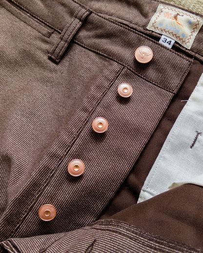 Japanese Wabash Stripe Moleskin Chinos - Espresso Brown