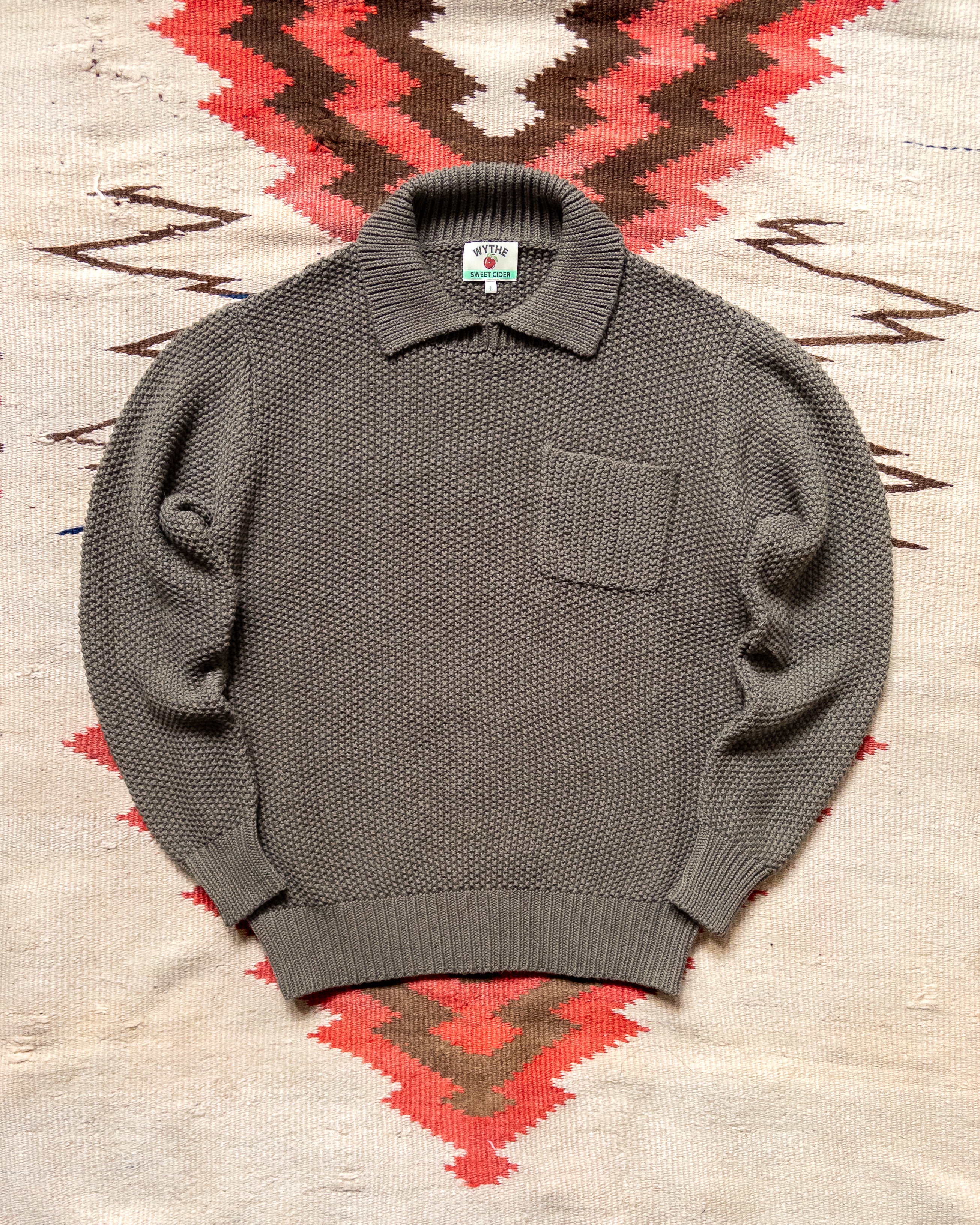 【ULTERIOR】 MELANGE MOSS STITCH SWEATER Moss Stitch Collared Sweater - Dusty Olive – Wythe