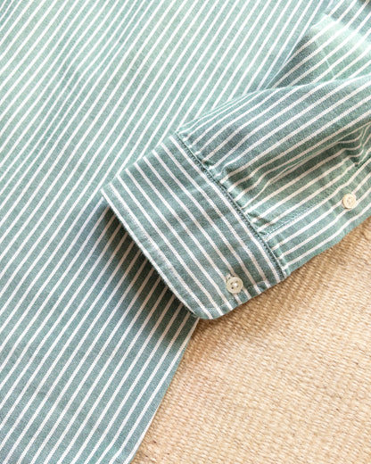 Oxford Cloth Button Down Popover - Evergreen Stripe