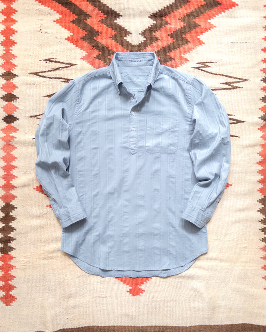 French Hickory Stripe Popover Button Down - Faded Bench Blue