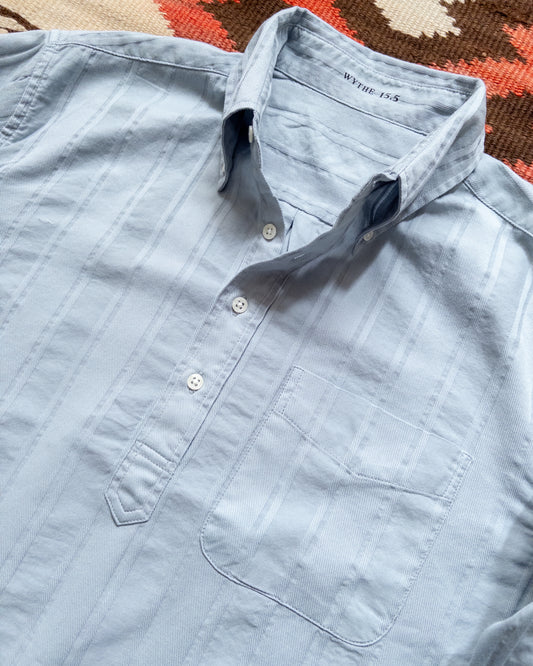 French Hickory Stripe Popover Button Down - Faded Bench Blue
