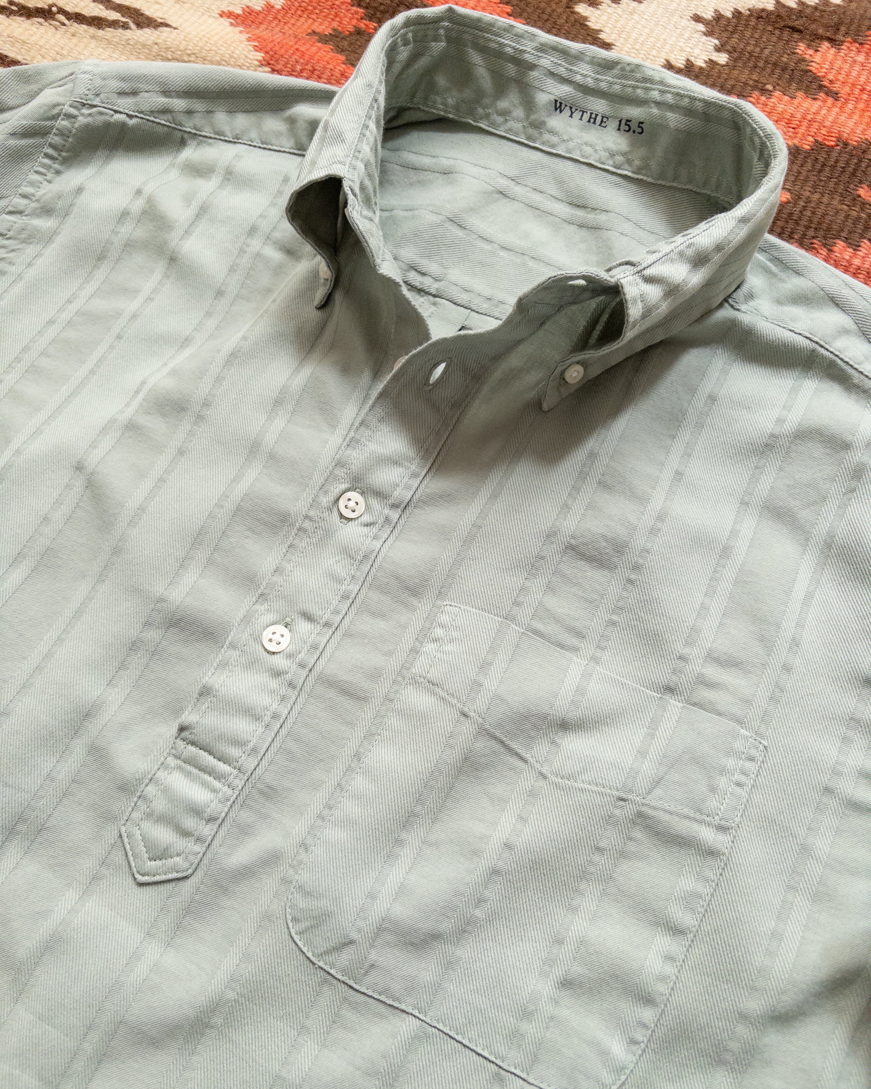 French Hickory Stripe Popover Button Down - Sage