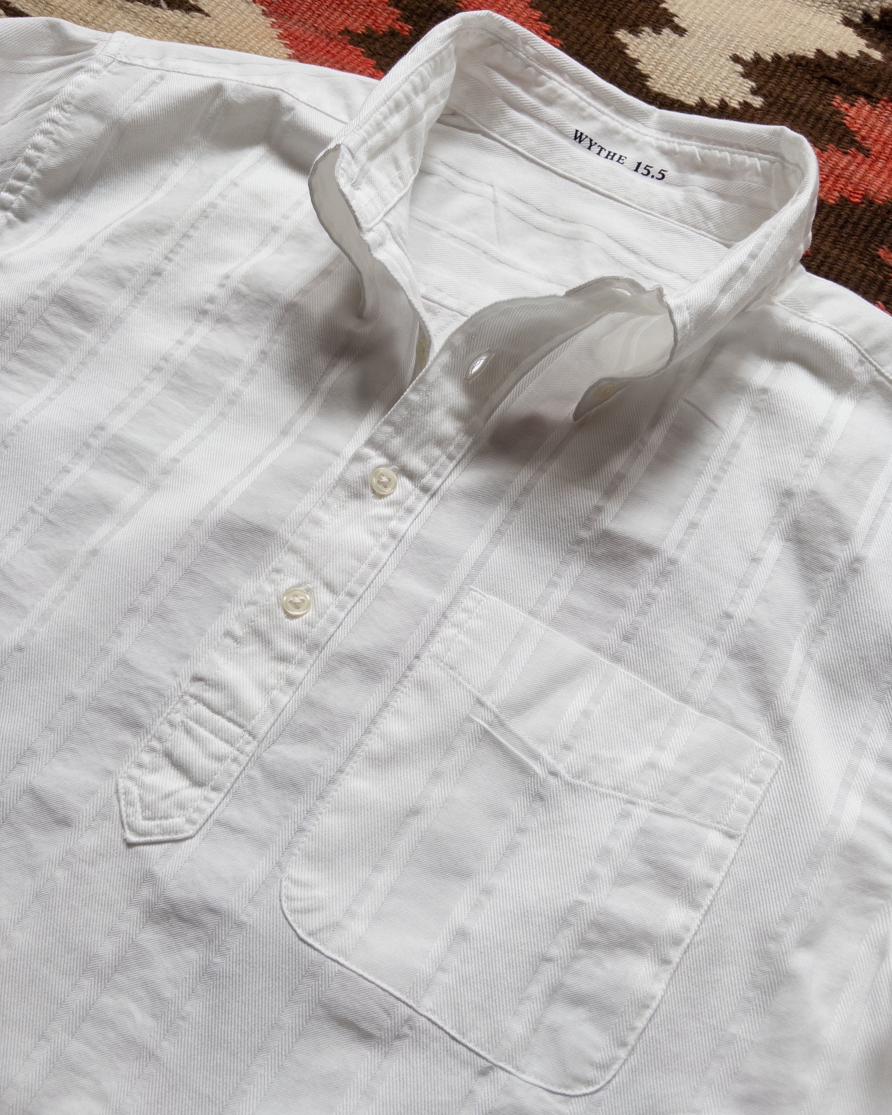 French Hickory Stripe Popover Button Down - Unbleached