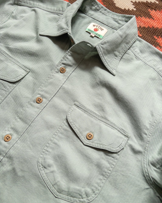 Cotton Herringbone Officer's Shirt - Sage