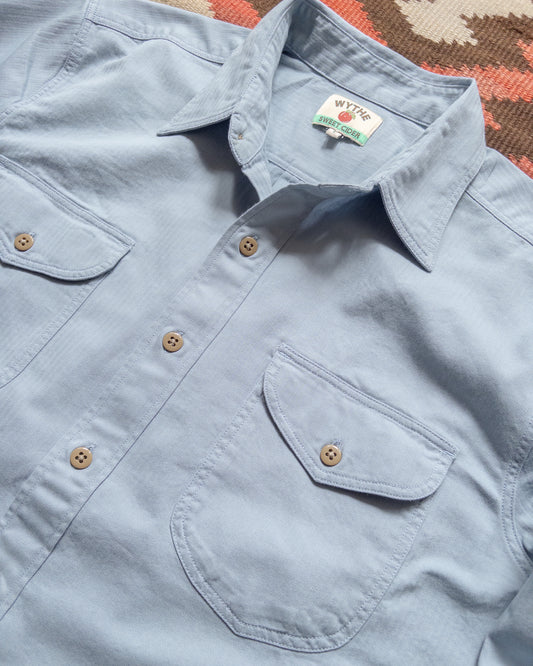 Cotton Herringbone Officer's Shirt - Faded Bench Blue