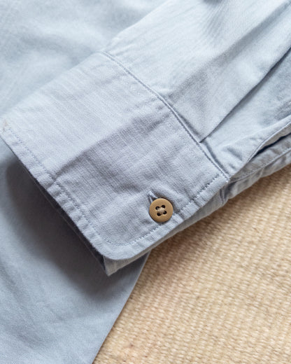 Cotton Herringbone Officer's Shirt - Faded Bench Blue