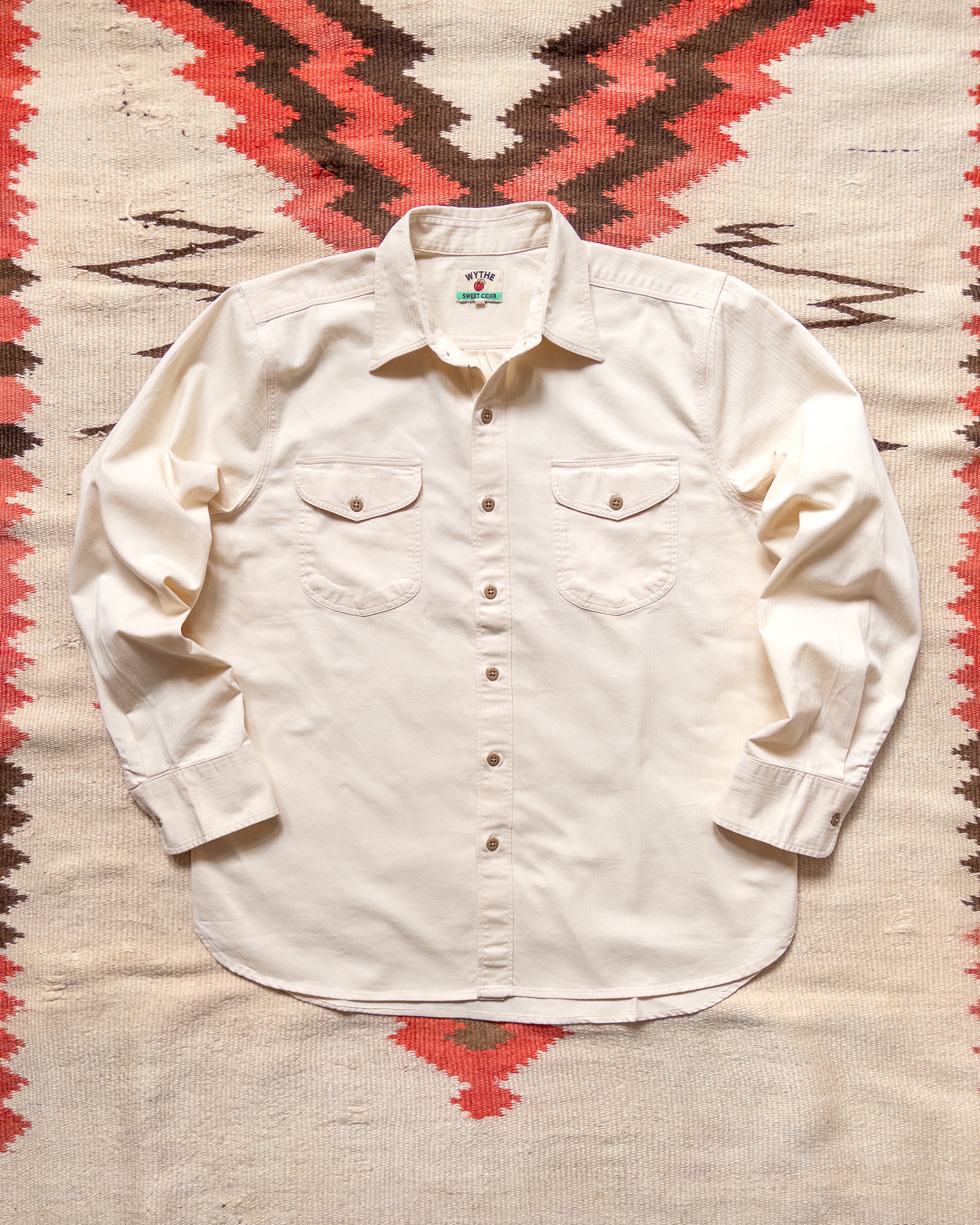 Cotton Herringbone Officer's Shirt - Buttermilk