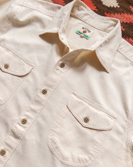 Cotton Herringbone Officer's Shirt - Buttermilk
