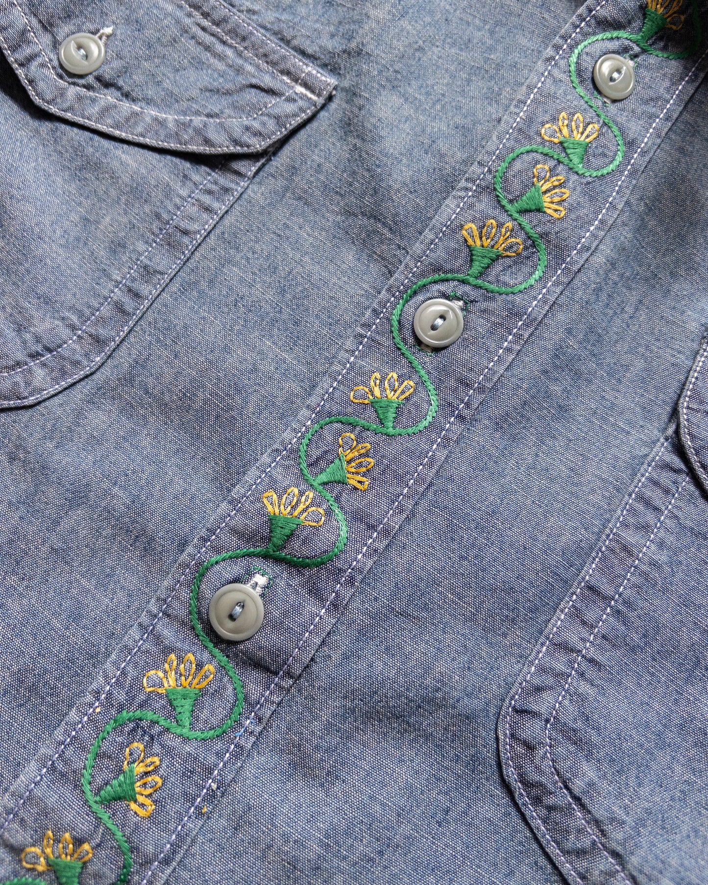 Embroidered Chambray Workshirt - Rinsed Indigo