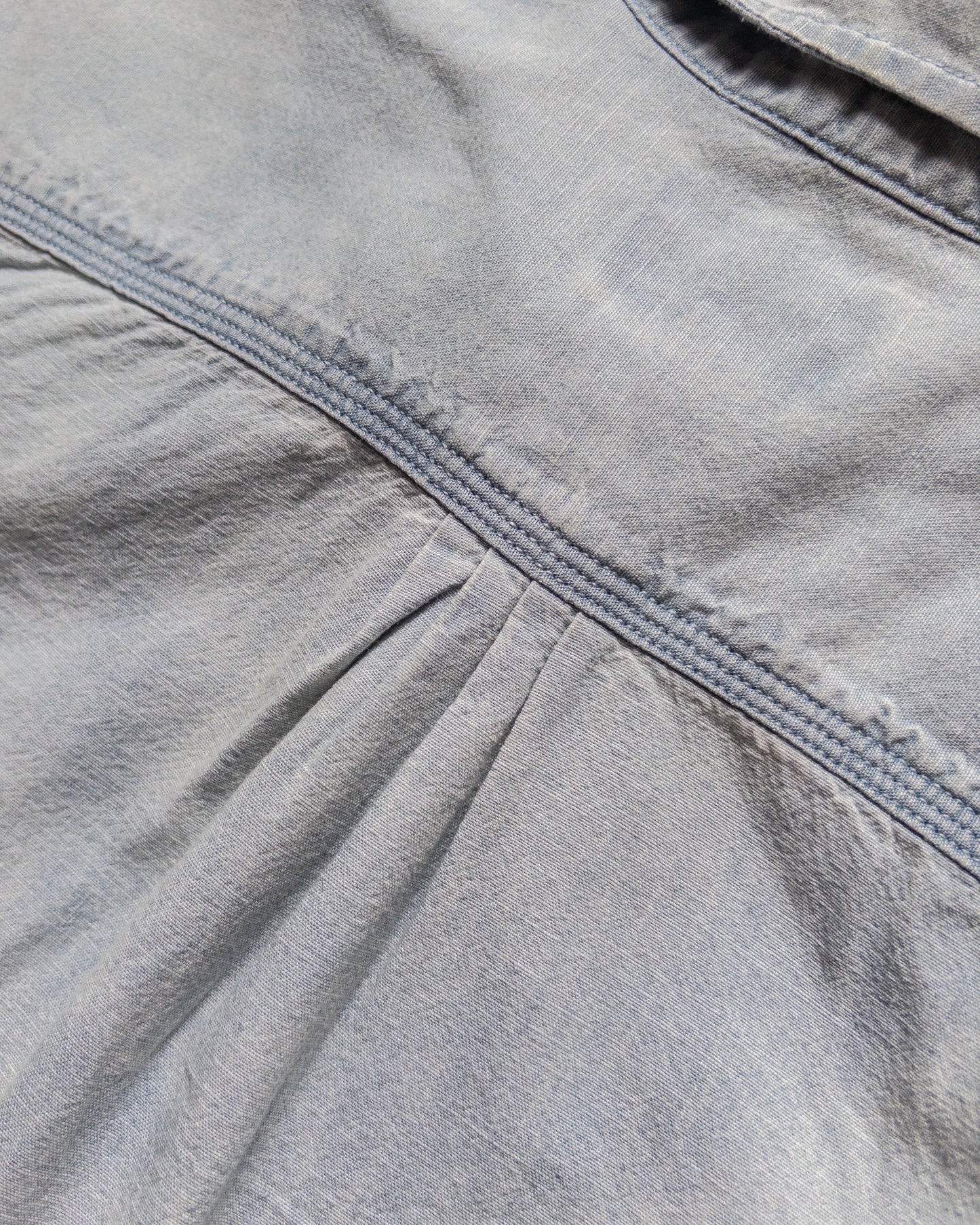 Embroidered Chambray Workshirt - Distressed and Sunfaded Indigo