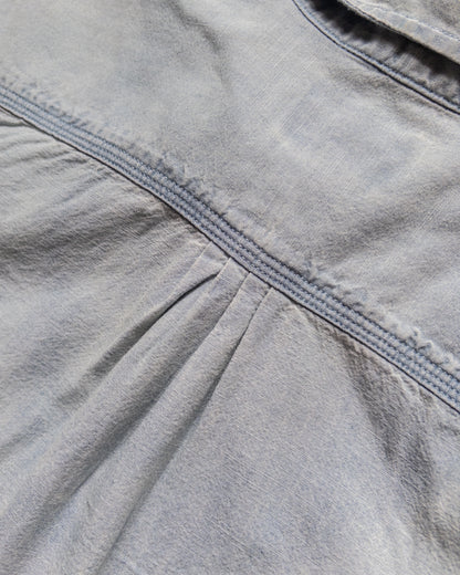 Embroidered Chambray Workshirt - Distressed and Sunfaded Indigo