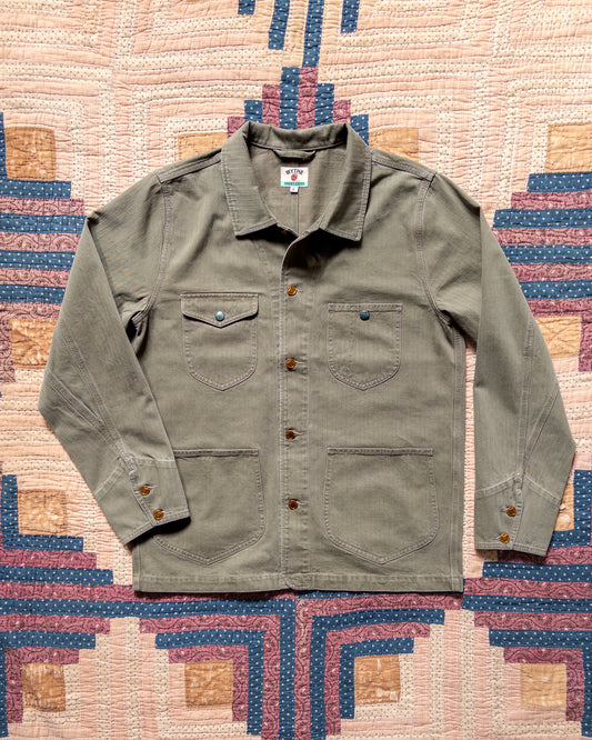 Japanese Cotton Herringbone Barn Jacket - Faded Olive