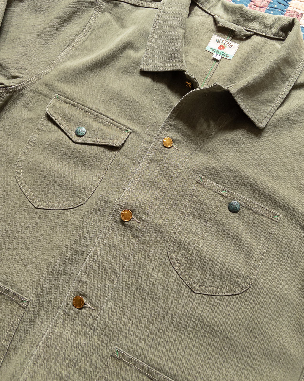 Japanese Cotton Herringbone Barn Jacket - Faded Olive