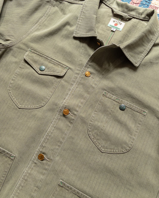 Japanese Cotton Herringbone Barn Jacket - Faded Olive