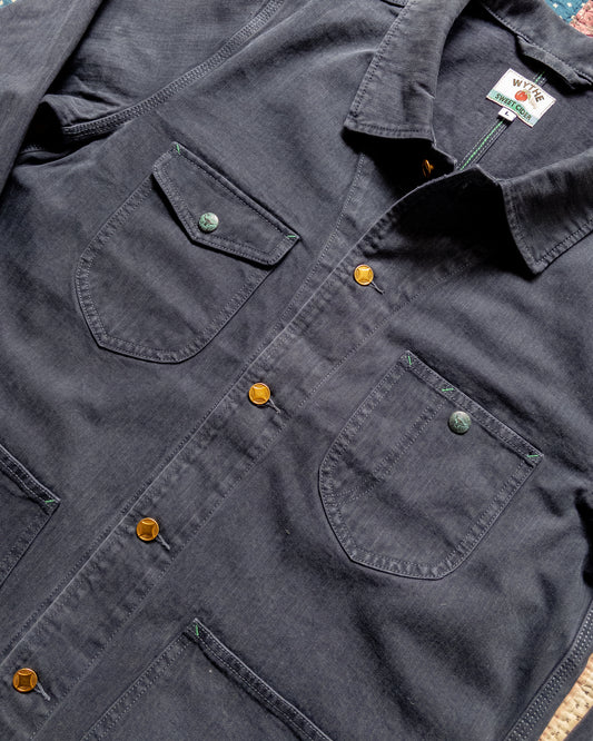Japanese Cotton Herringbone Barn Jacket - Faded Navy