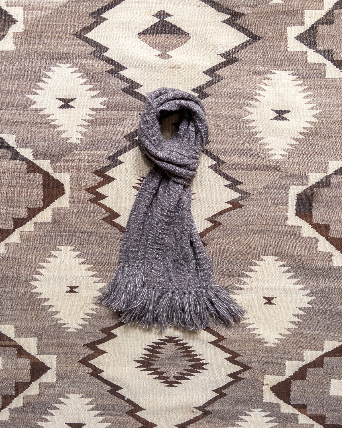 Alpaca Aran Knit Scarf - Charcoal