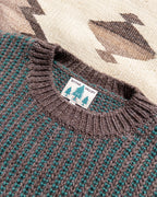 Two-Tone Crewneck Sweater - Forest Green/Taupe