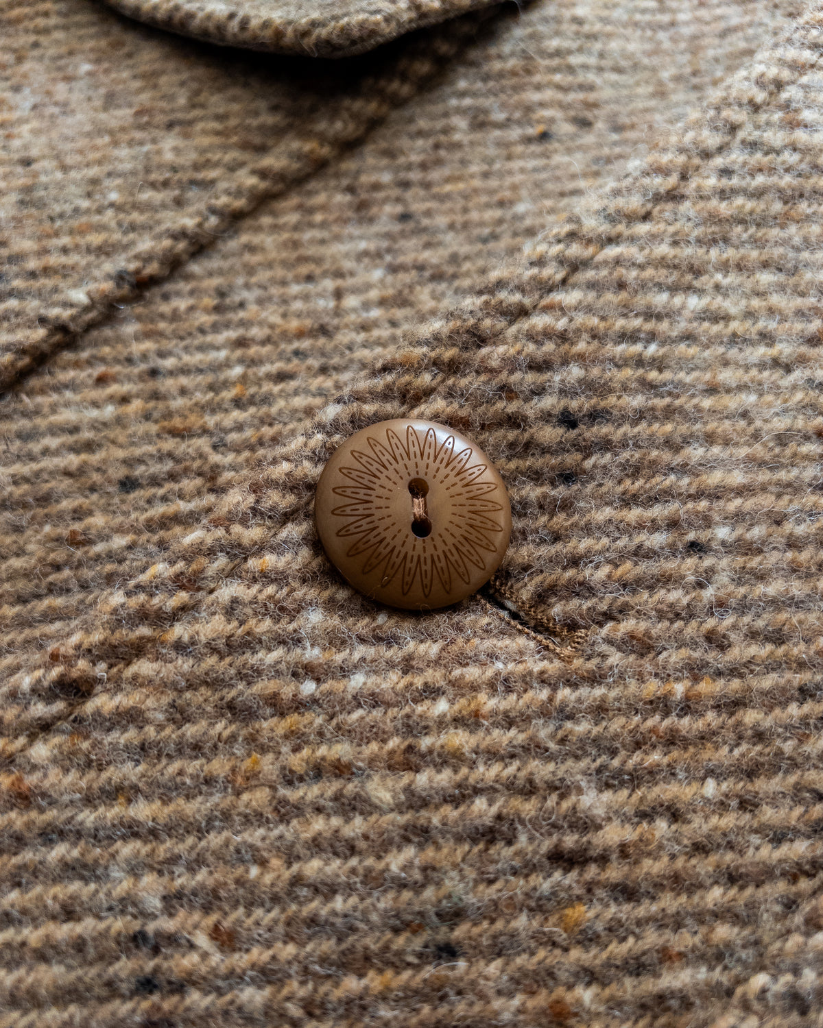 Shawl Collar Overcoat - Tan/Cream Alpaca Twill Tweed
