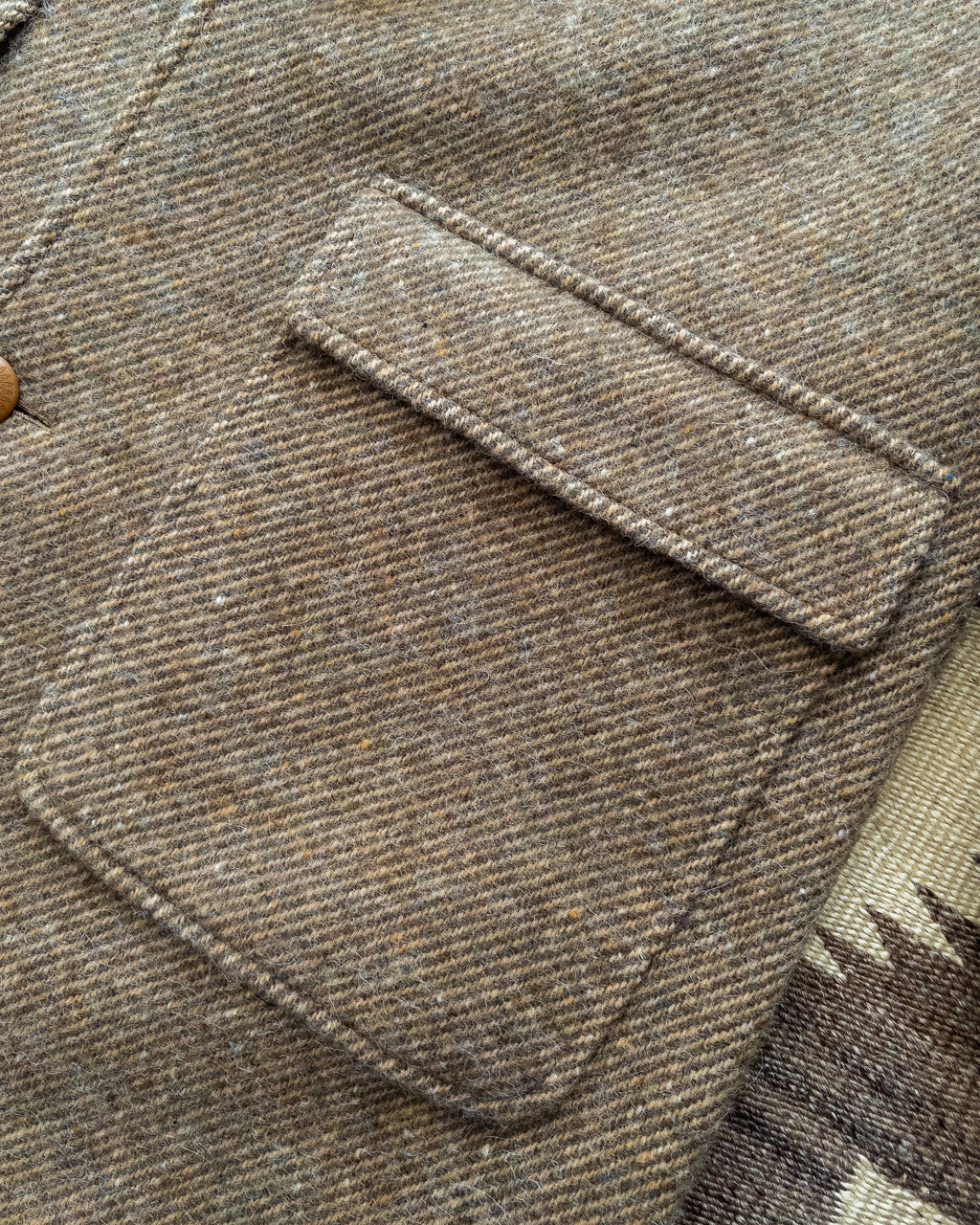 Shawl Collar Overcoat - Olive/Cream Alpaca Twill Tweed