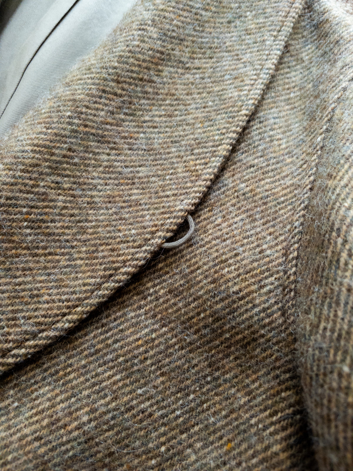 Shawl Collar Overcoat - Olive/Cream Alpaca Twill Tweed