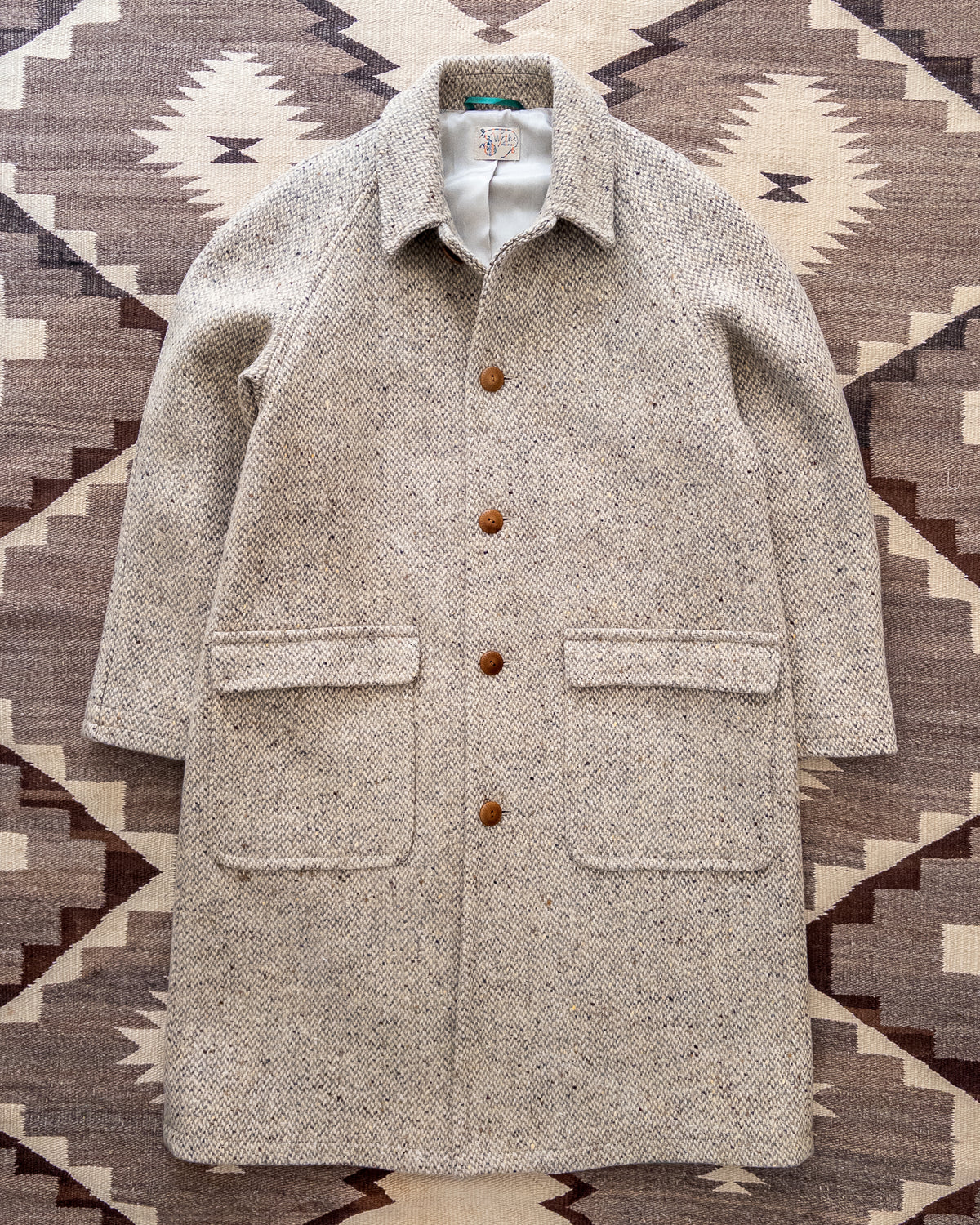 Raglan Overcoat - Warm Grey/Cream Broken Twill Tweed
