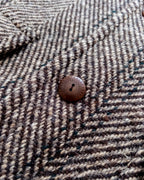 Raglan Overcoat - Grey/Brown Herringbone Deco Stripe Tweed