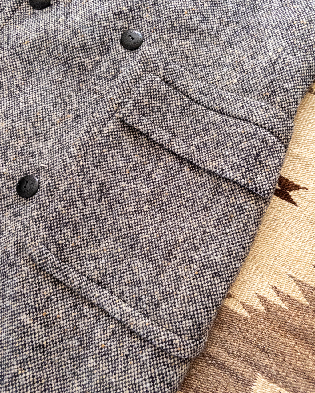 Polo Coat - Black/Cream Slub Donegal Tweed