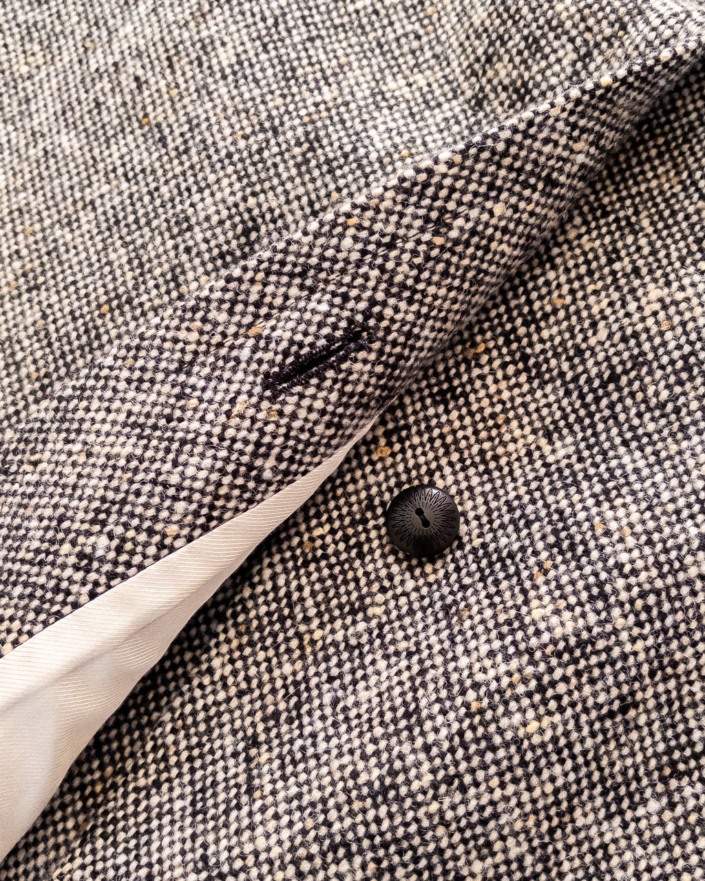 Polo Coat - Black/Cream Slub Donegal Tweed