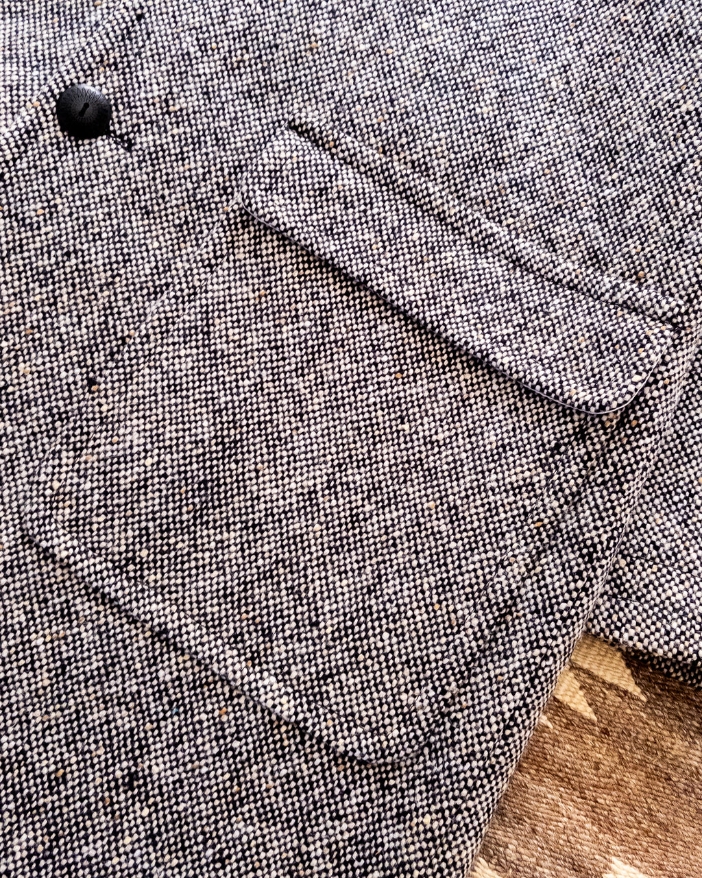 Raglan Overcoat - Black/Cream Slub Donegal Tweed
