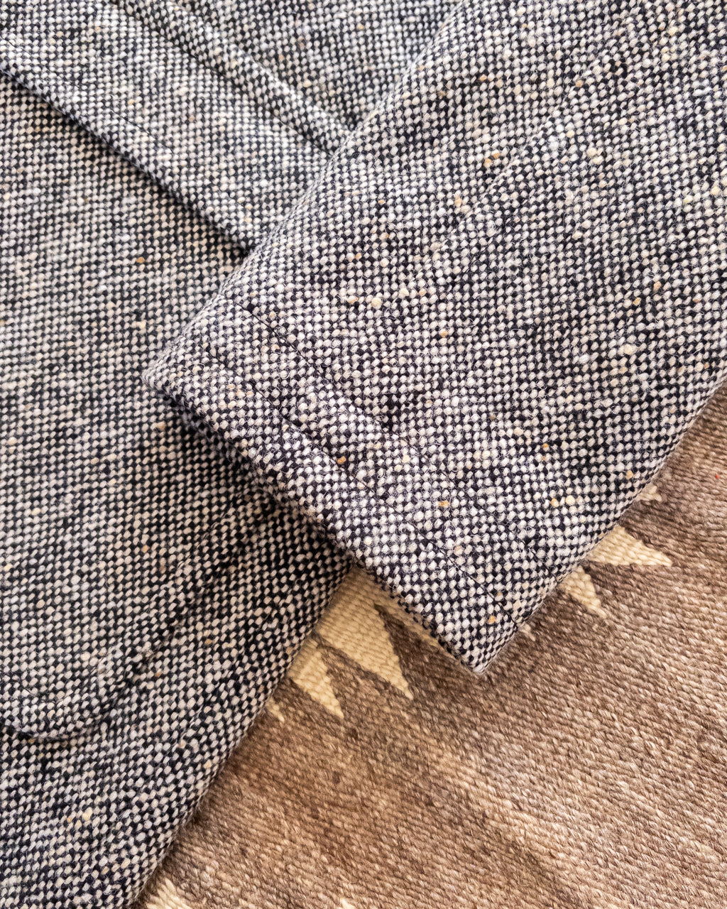 Raglan Overcoat - Black/Cream Slub Donegal Tweed
