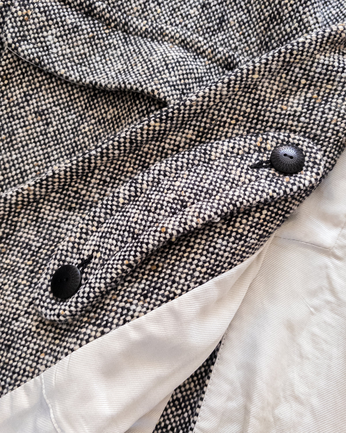 Raglan Overcoat - Black/Cream Slub Donegal Tweed