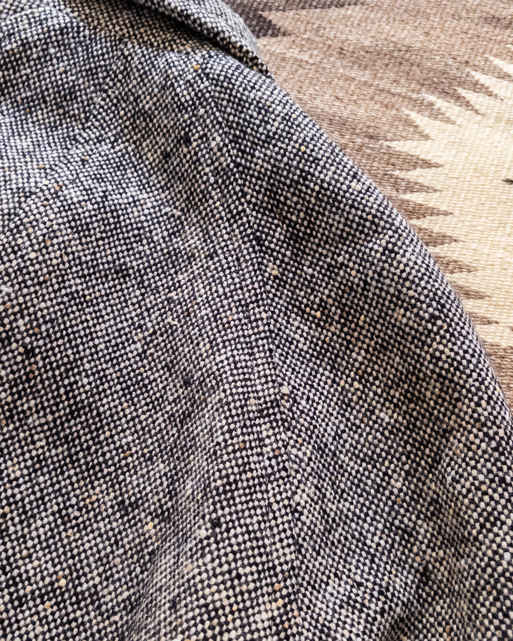 Raglan Overcoat - Black/Cream Slub Donegal Tweed