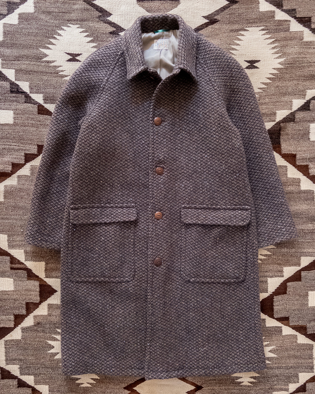 Raglan Overcoat - Grey/Brown Barleycorn Tweed