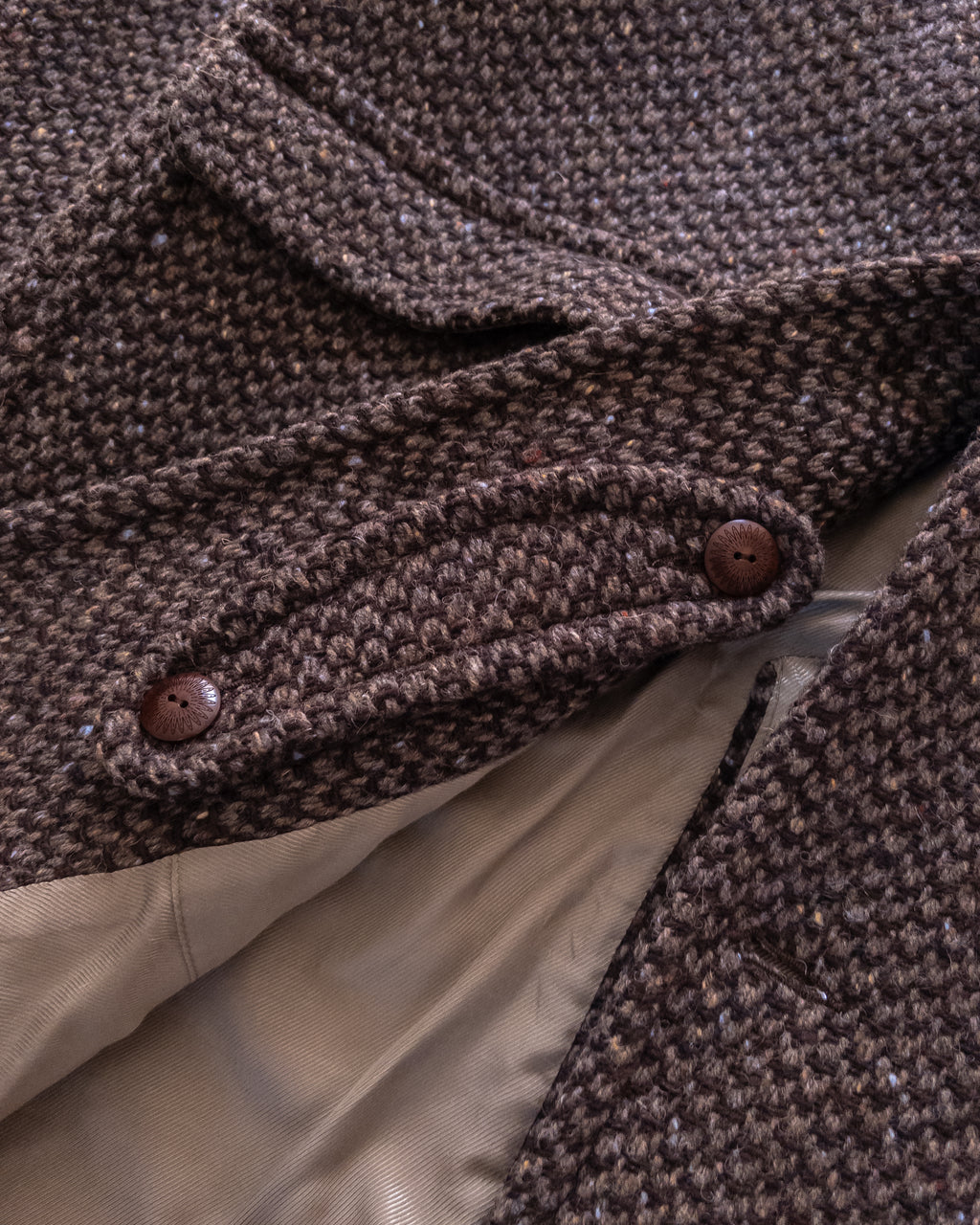 Raglan Overcoat - Grey/Brown Barleycorn Tweed