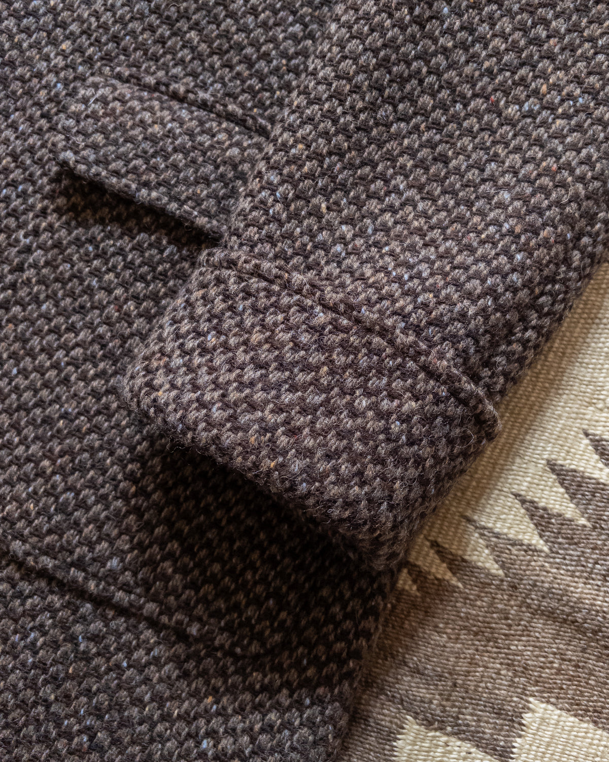 Shawl Collar Overcoat - Grey/Brown Barleycorn Tweed